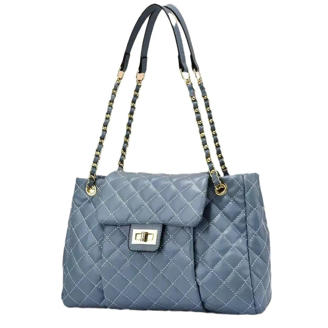 Women's PU crossbody bag with embroidered rhombus pattern, chain strap, horizontal square shape, six colours