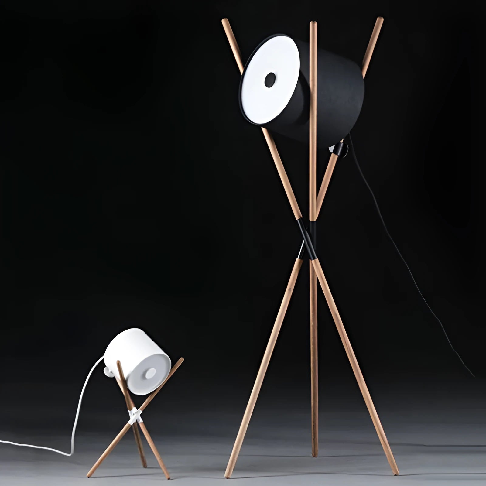 Wooden three-fork floor lamp with acrylic shade in modern simple design for living room or bedroom