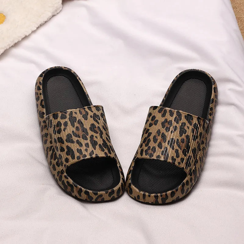 Leopard print EVA slippers with thick bottom in multiple colour options for adults