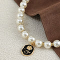 Pet retro pearl necklace collar with flower pattern in white rose or black rose, plastic, sizes S M L