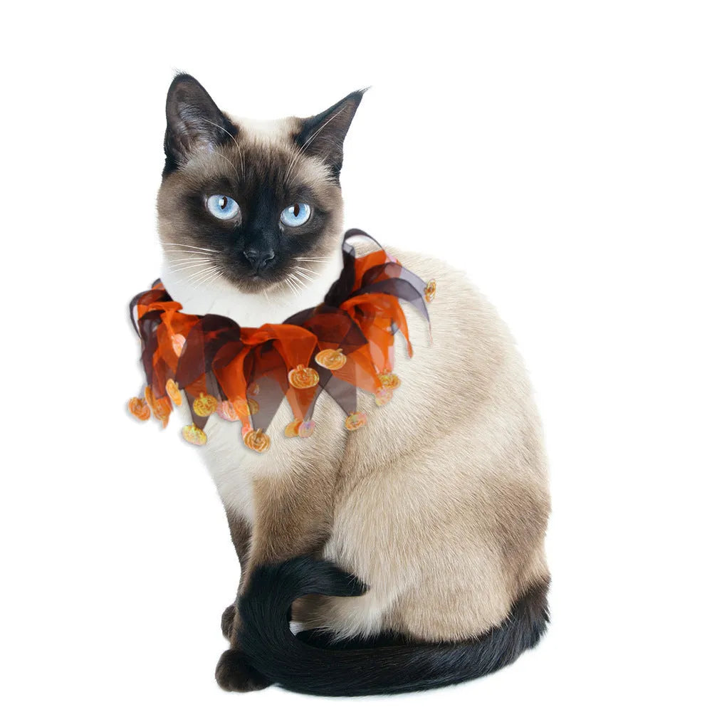 Tie-dye pattern pet collar in Christmas and Halloween colours with cloth material