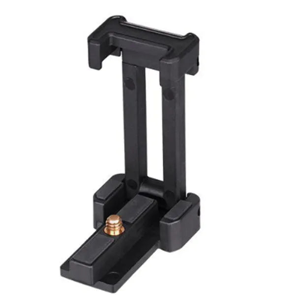 Black desktop mobile phone tripod for Apple iPhone and Huawei P30 models.