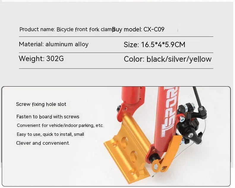 Silver metal bicycle front fork quick-release fixing clip for secure transport