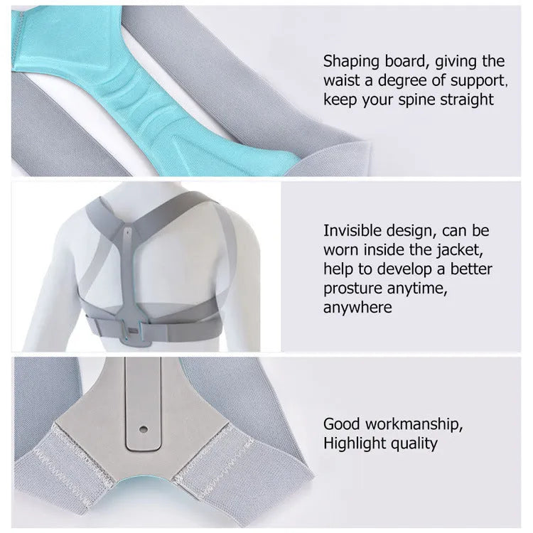 Silver unisex posture correction belt with Velcro straps, sizes S M L, for children and adults