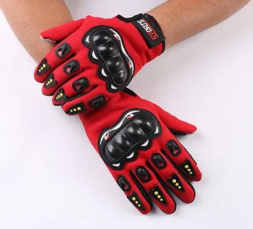Black outdoor motorcycle non-slip gloves with hard shell and velcro closure