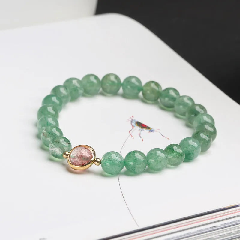 Green strawberry quartz Chinese style geometric bracelet hand-woven with 7.5mm stones