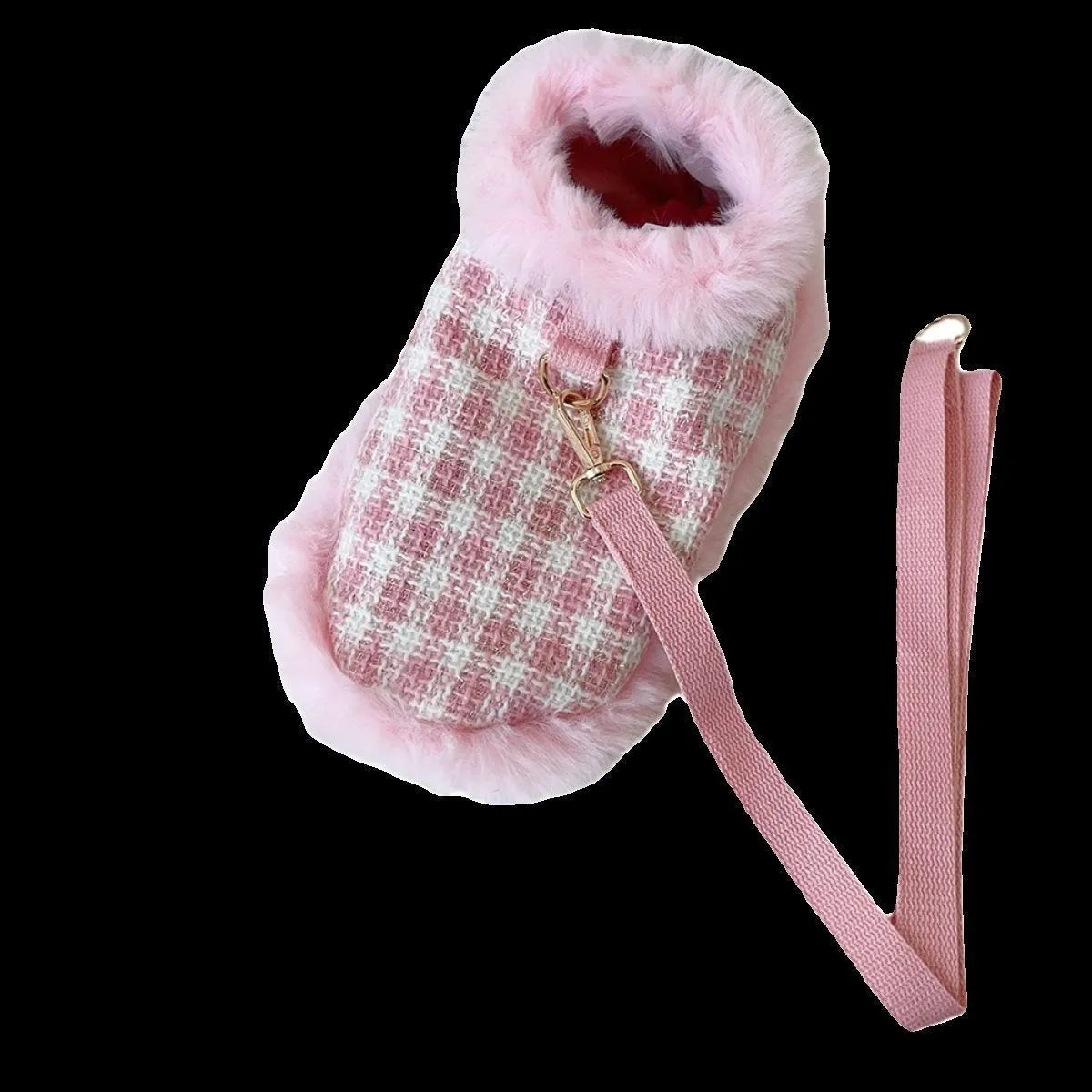 Pink cat costume cloak with matching beret and hand-held rope for female feline dress-up