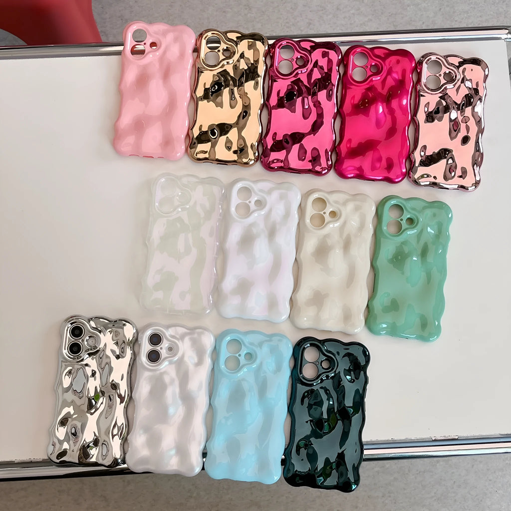 Electroplated TPU phone case for iPhone with wave bubble design, anti-fall and anti-fingerprint functions, shown in silver plating