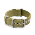 Canvas nylon thickened watch band in army green with silver buckle, 18mm to 26mm sizes available
