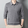 Men's winter wool lapel long sleeve sweater in camel colour, thick knit, simple style, front view