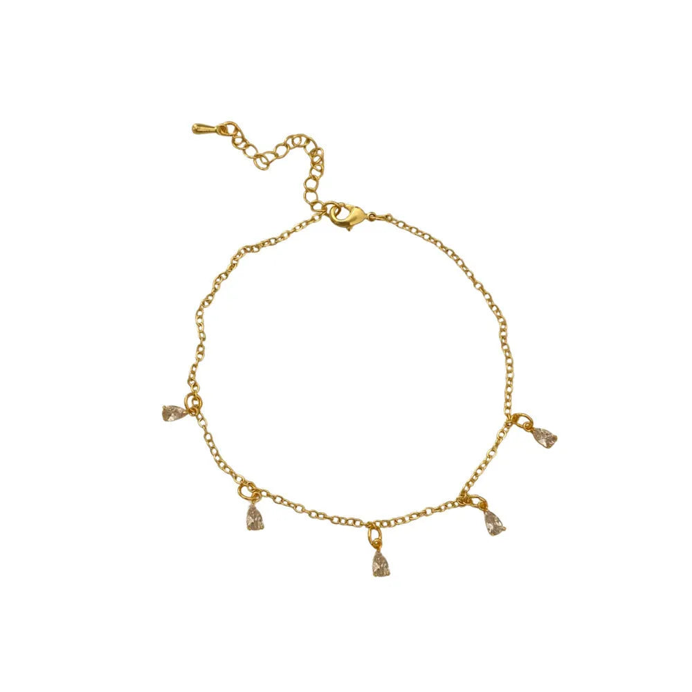 Zircon necklace, earrings, and anklet set for women with geometric meteor shower pendant.
