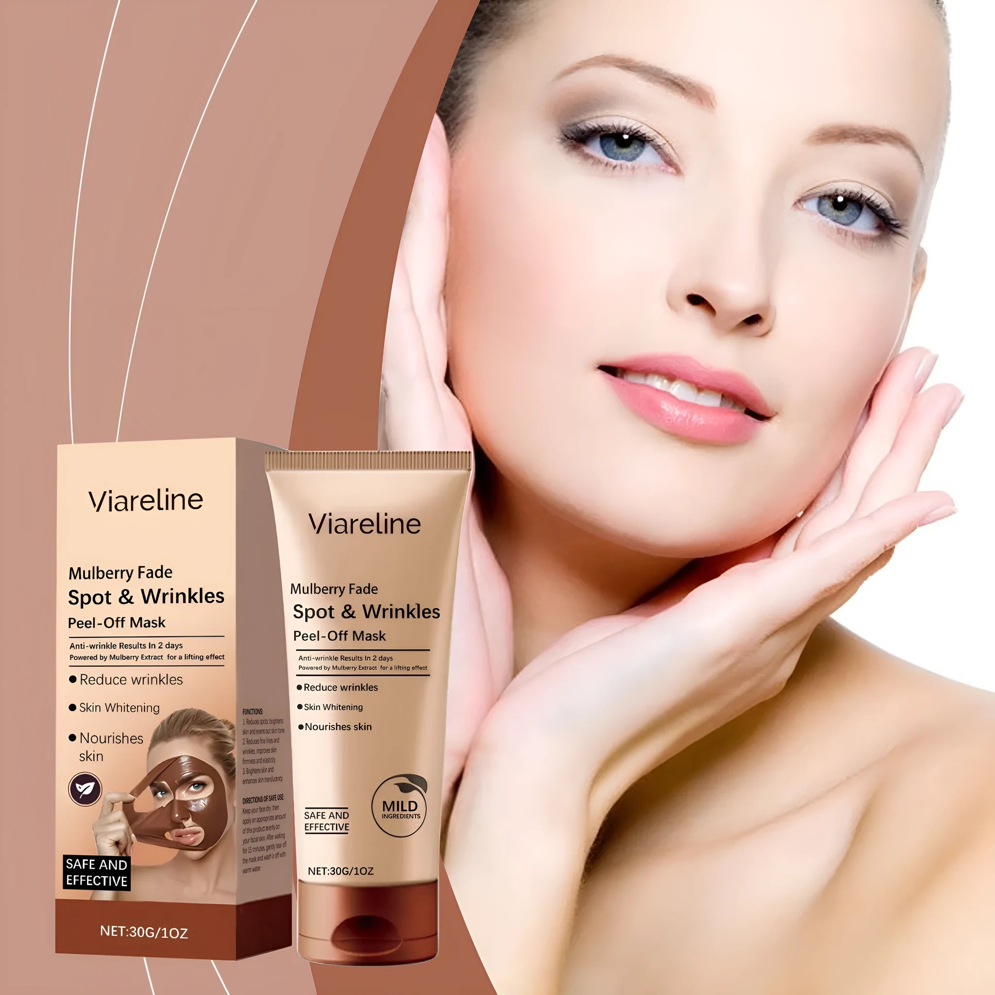 Single sachet of a 30g wrinkle care facial mask containing collagen and hyaluronic acid.
