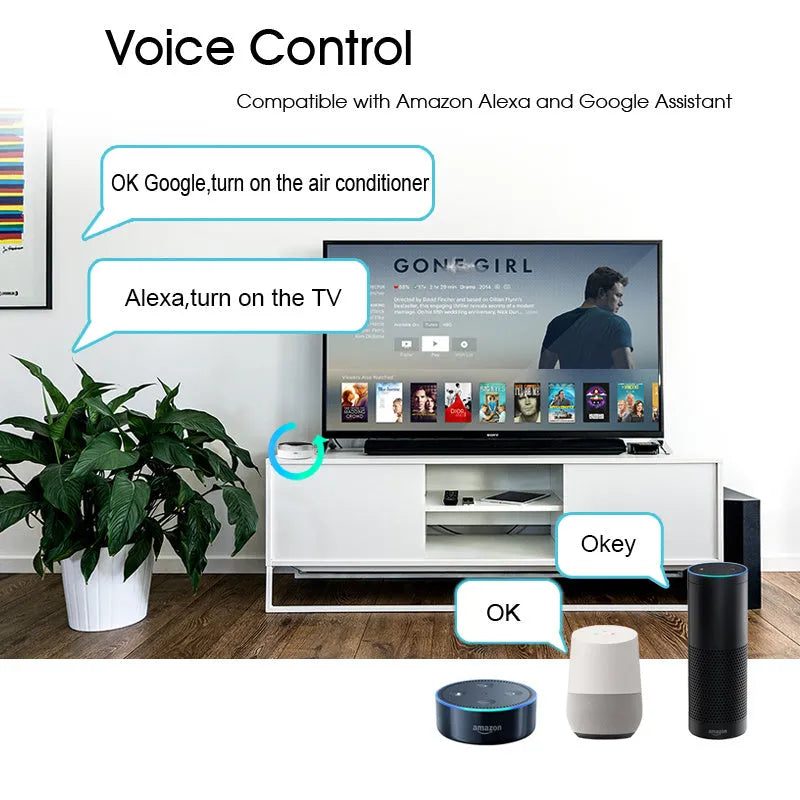 White infrared and RF dual-mode remote control with extended 100-metre wireless range
