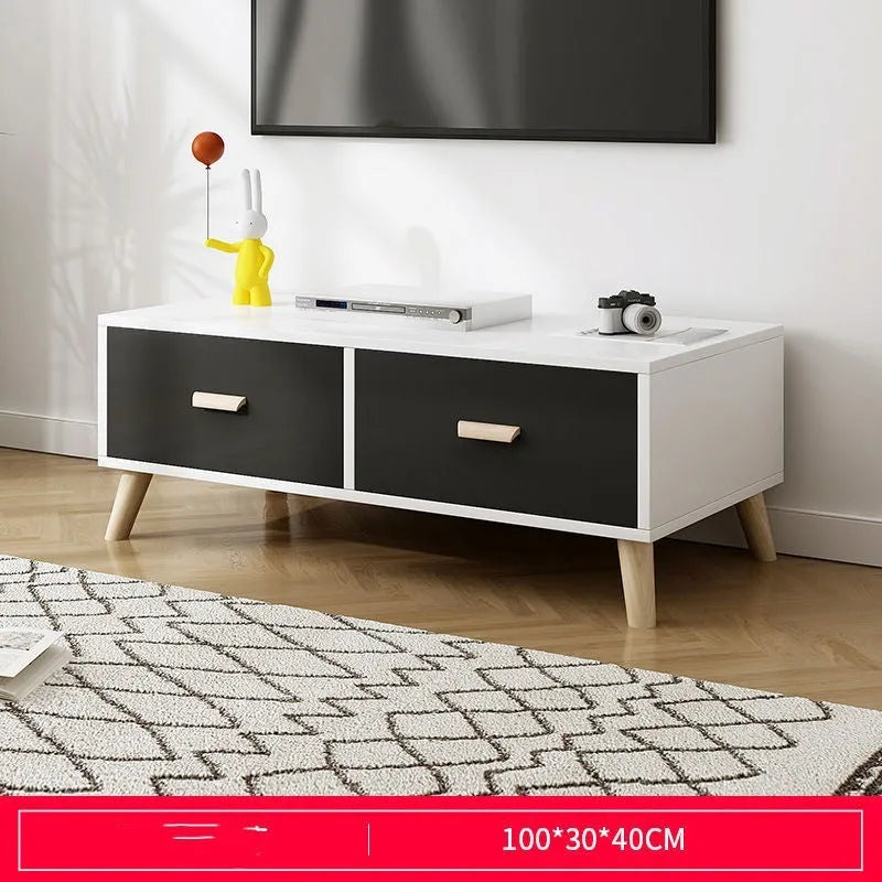 Retractable electric TV cabinet in Pastoral Oak Warm White, size 198cm, for small apartment living room