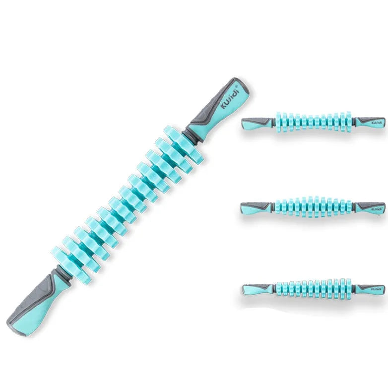 Multifunctional 4-wheel muscle massager roller in blue for body shaping and recovery