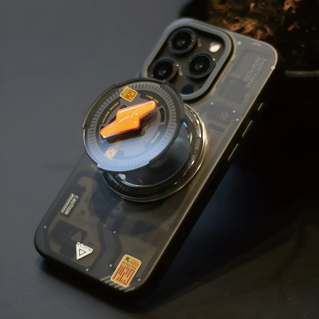 Matte black double-sided TPU phone case with mecha style for iPhone 15 Pro Max and other models.