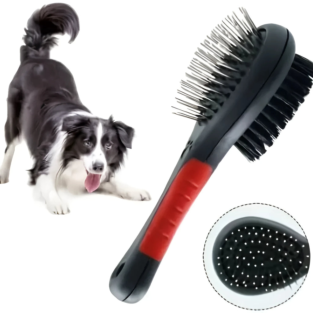 2 in 1 double sided pet grooming comb with pin brush and cleaning side for dogs and cats