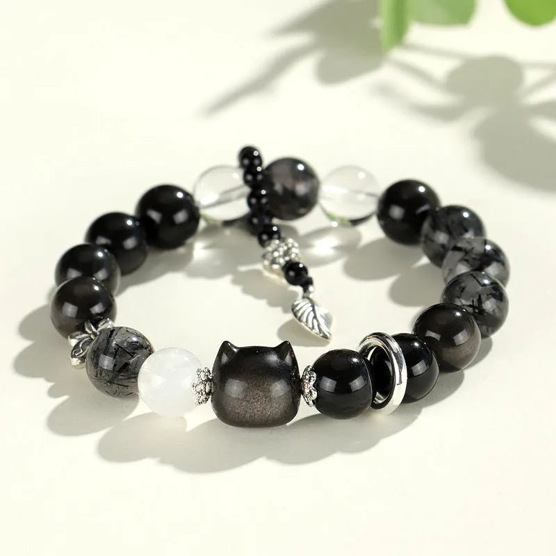 Women's silver stone crystal bracelet with fox charm and electroplated finish