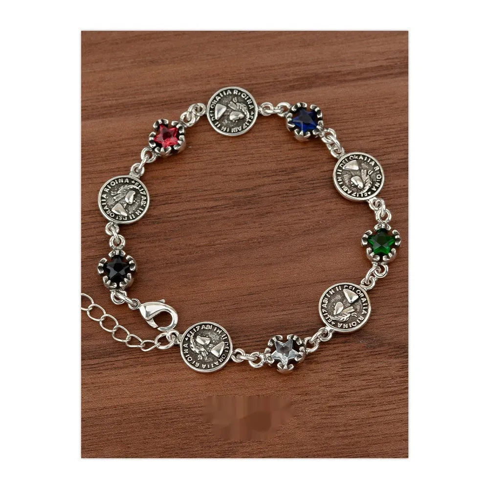 Colorful zircon five-pointed star round matching bracelet in copper electroplated finish for women style SL0285