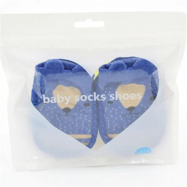 Baby floor socks with anti-slip sole in combed cotton fabric, showing colour and pattern options