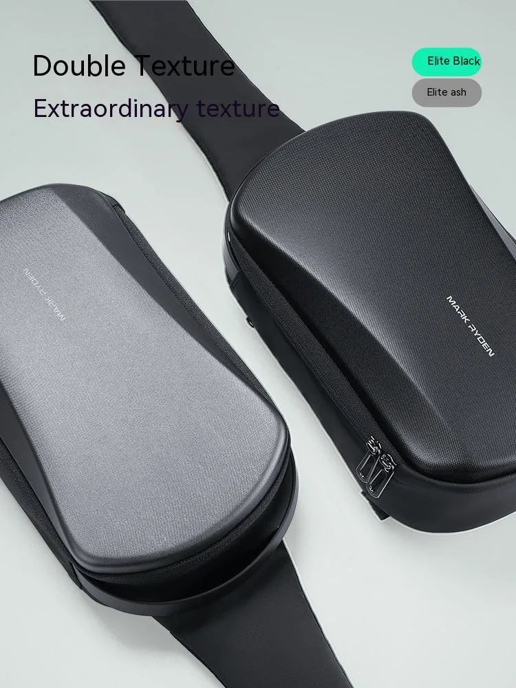 Men's hard shell waterproof chest bag in gray, 30x18x10cm, with adjustable shoulder strap