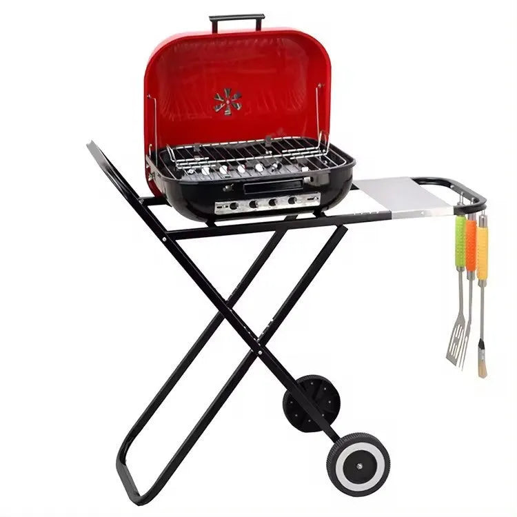 Outdoor courtyard barbecue grill with 42.5x50cm rack and 78x51x87cm folding hand push frame