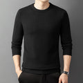Core-spun yarn round neck semi-high collar knitted pullover sweater for men in khaki color
