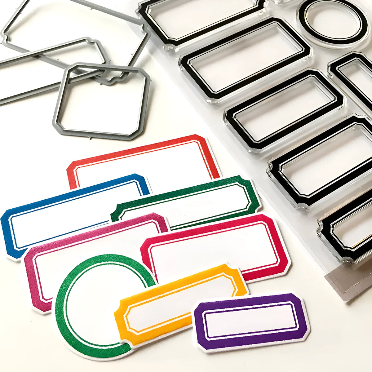 Contour label silicone transparent stamp with metal material in LG24-7108 colour for home geometry use