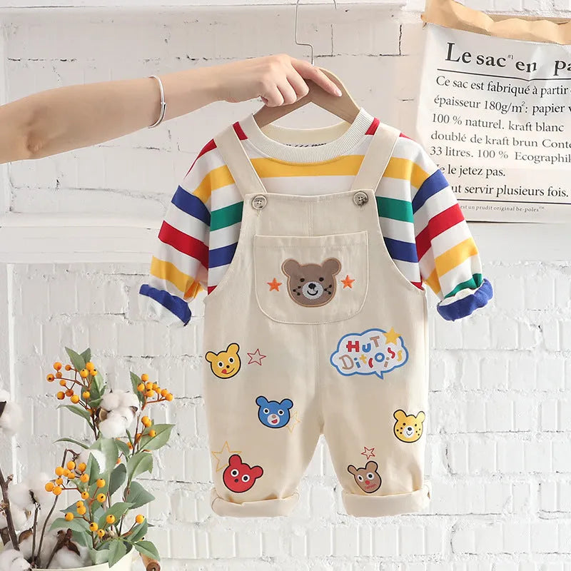Boys' plaid cotton overalls suit with shirt and strap trousers in yellow colour