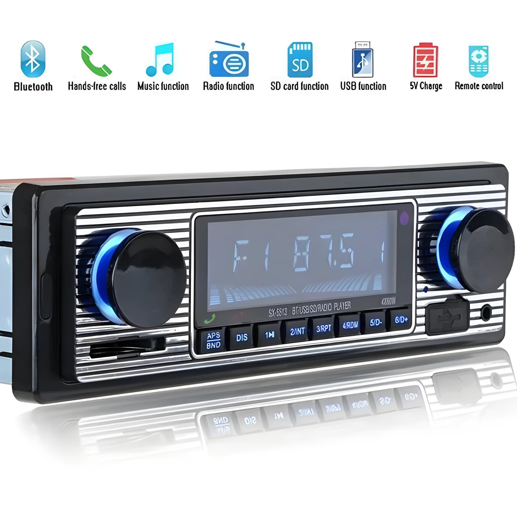 Advanced small car Bluetooth multimedia player with brushed metal panel, USB port, and remote control SX5513