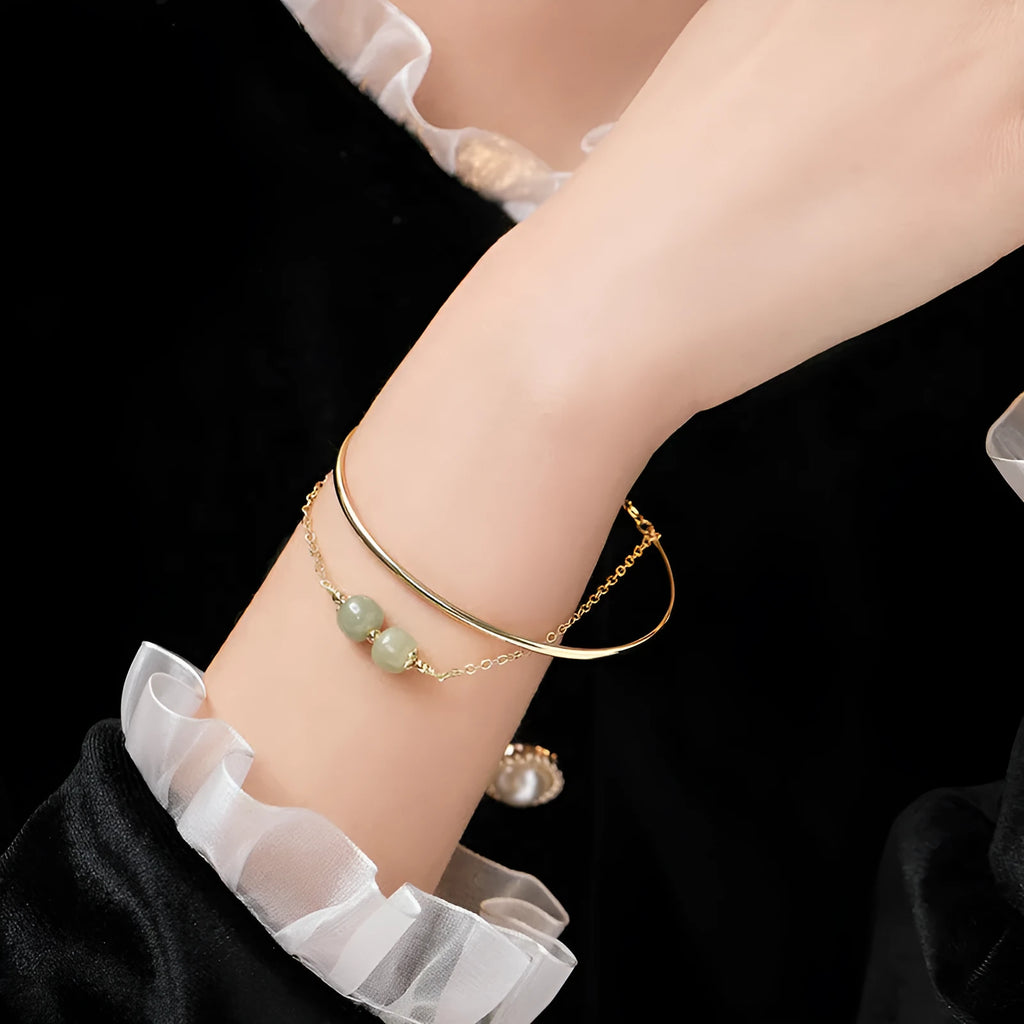 Hetian jade lucky beads bracelet with gold inlay in women's style