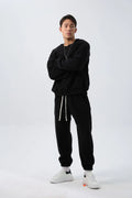 Men's polar fleece winter sports suit two-piece set showing padded jacket and matching trousers