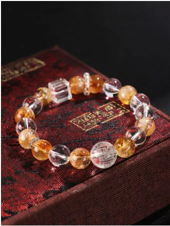 Women's beaded bracelet with Huang Tajing white crystal, yellow tower crystal and freshwater pearls