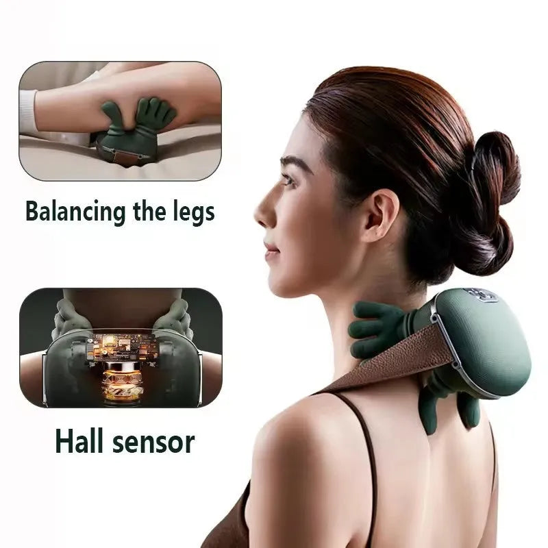 Cordless electric neck and shoulder massager in N7 moss green, with 4D kneading and heat