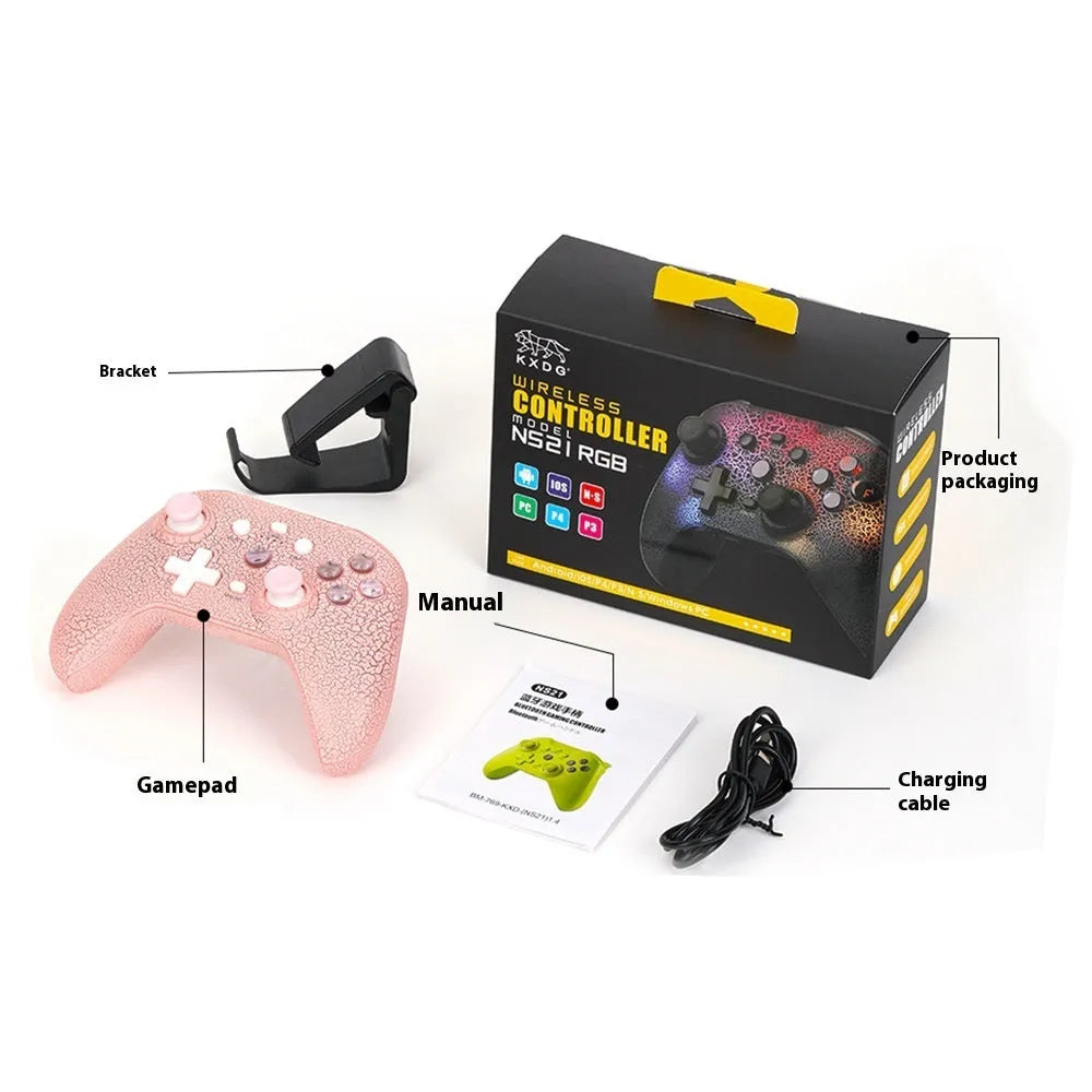 NS21 RGB lamp effect gamepad with Type-C interface, 18.2x7x14cm ABS controller in Black Pink or White