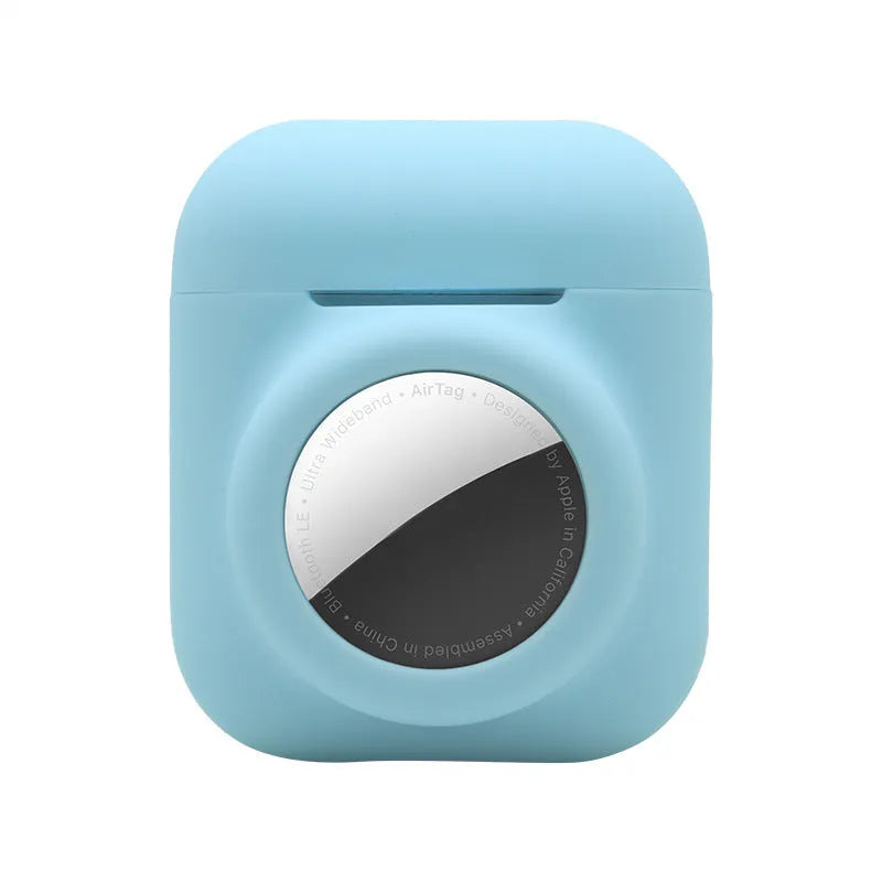 Silicone flip cover case for Apple AirTag showing twelve colour options including luminous green and avocado