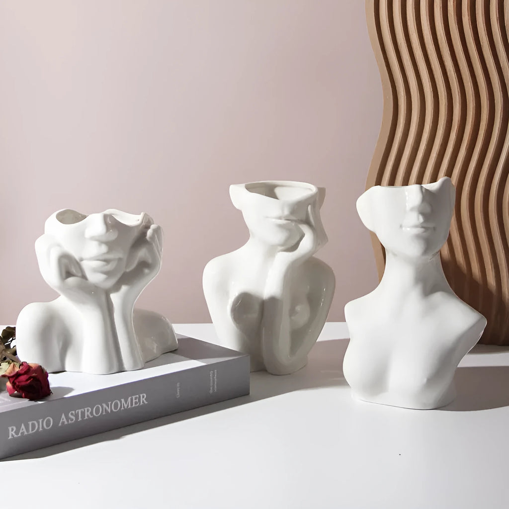 Ceramic human body shape vase with colour glaze finish, size option shown
