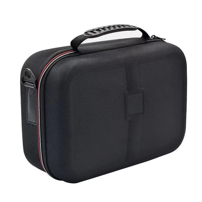 Black EVA hard shell game console storage bag with accessory compartments