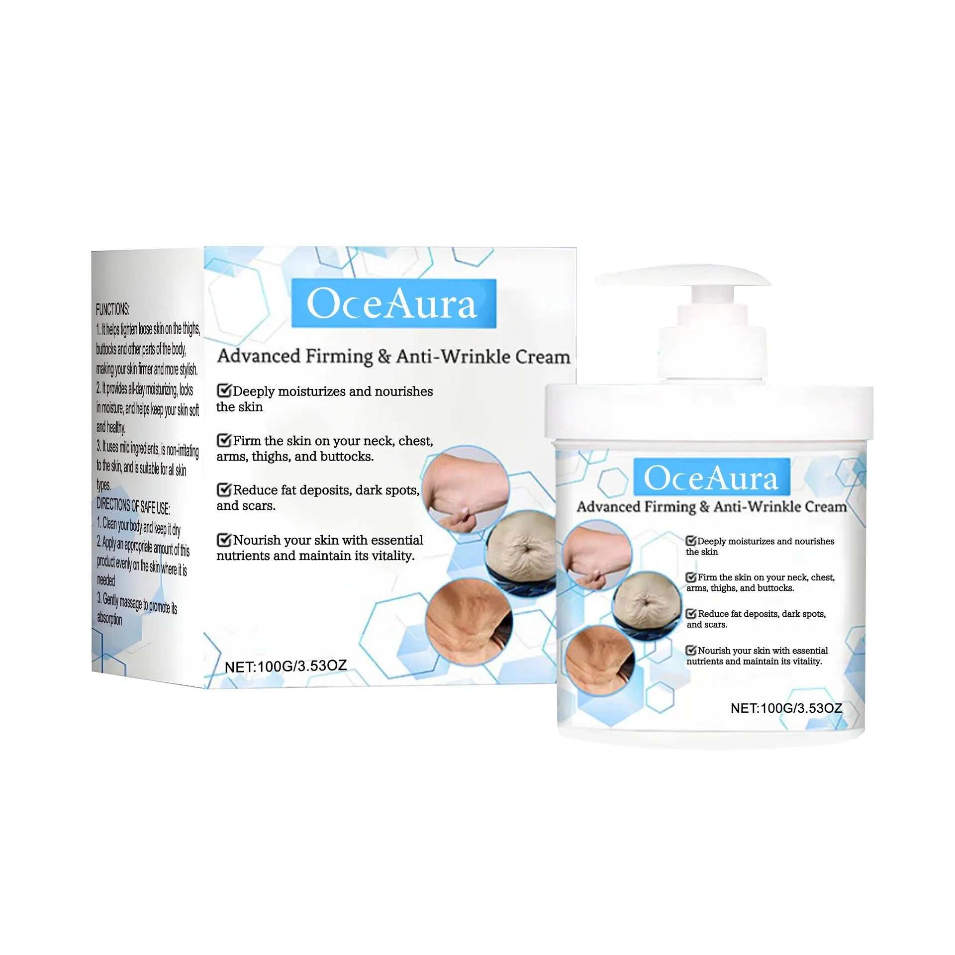 100g body moisturiser cream jar with glycerin, hyaluronic acid, nicotinamide and coffee extract