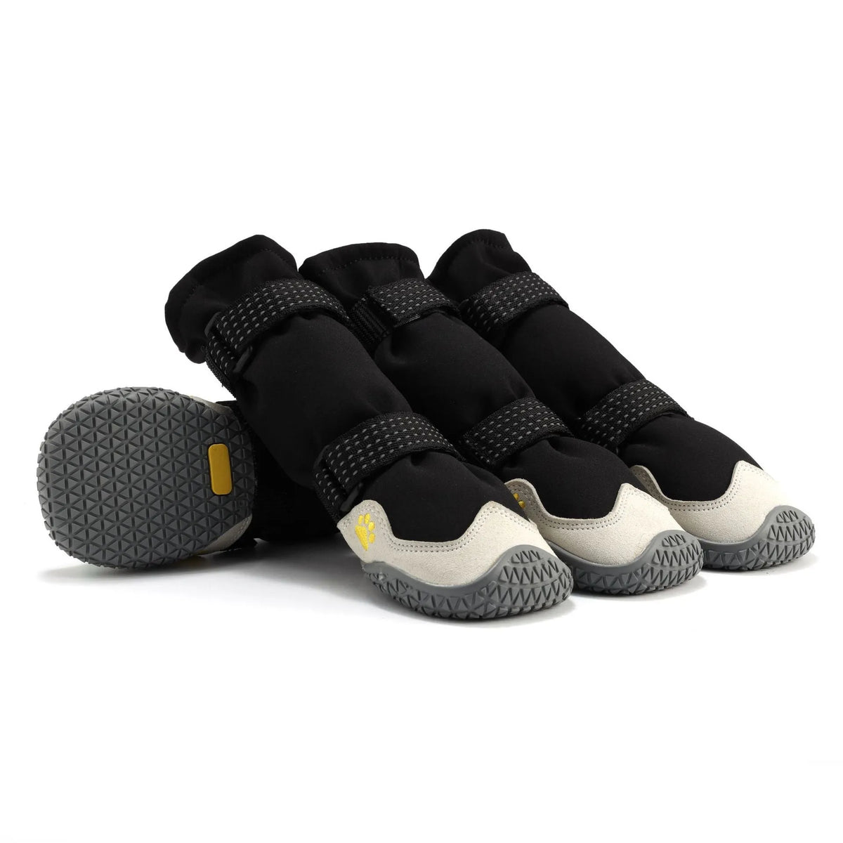 Soft-soled rubber dog shoes for medium and large dogs, no heel slippage, available in black, grey, red and green, sizes 1-8