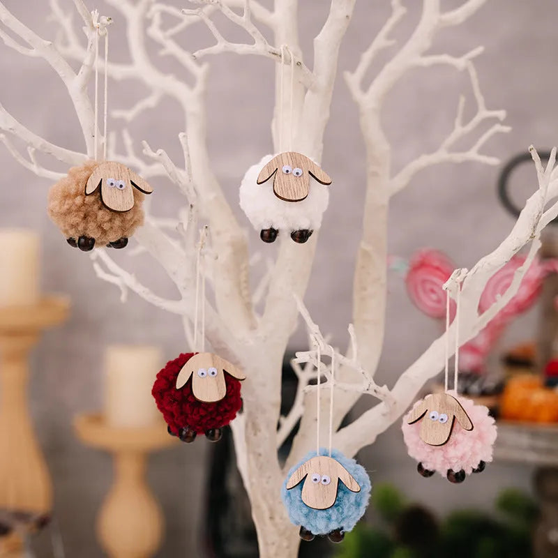 4.5cm felt deer Christmas pendant ornament in five colours on a tree branch