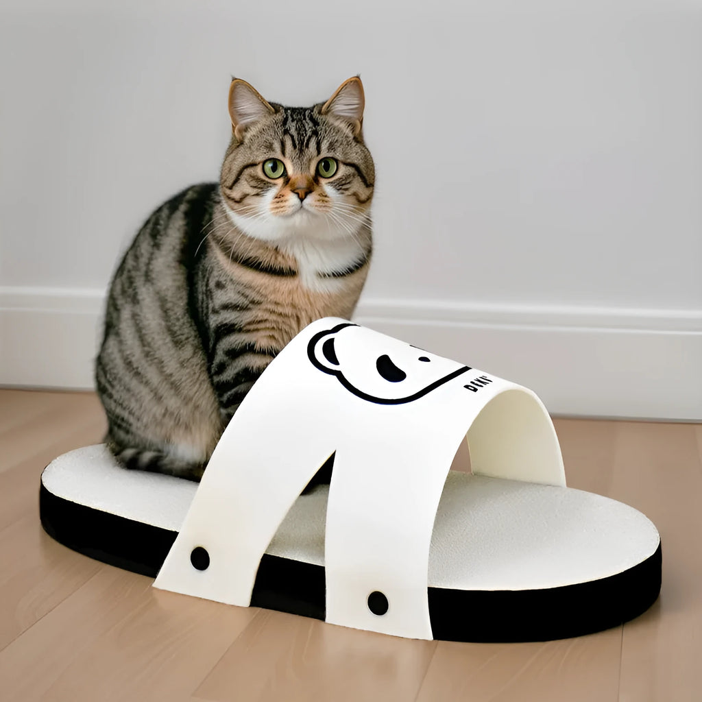 White corrugated paper cat scratch board with slipper style design for cat claw care