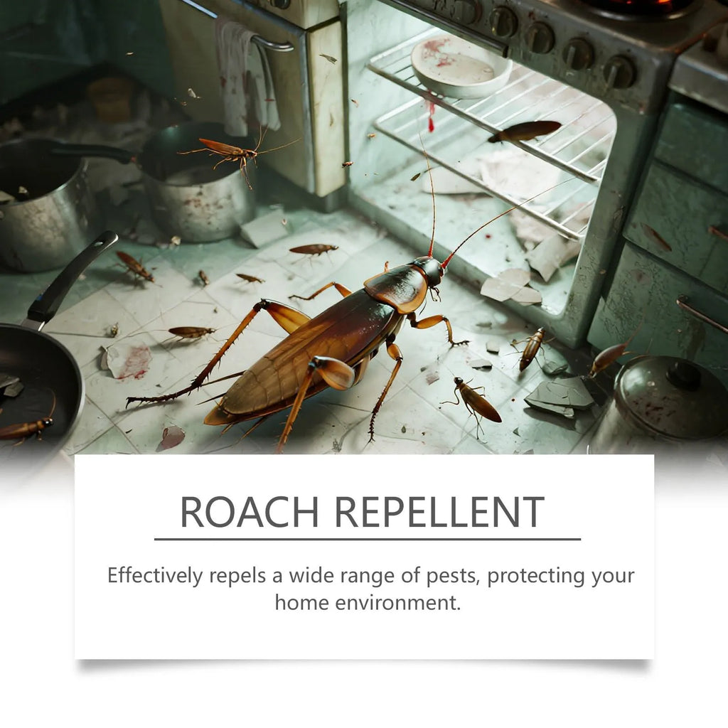 Cockroach control kit showing bait stickers and glue traps for indoor kitchen pest management