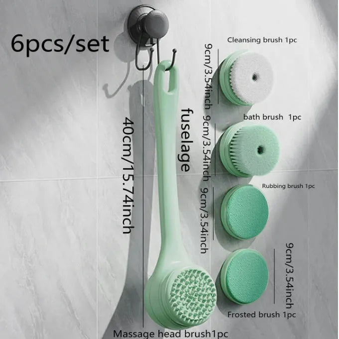Green electric bath brush with dual handle for women in bath
