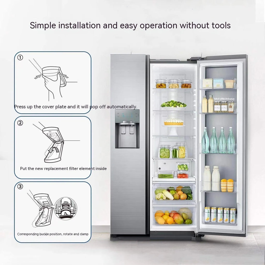 White coconut shell activated carbon refrigerator filter element measuring 230x80x70mm on a plain background