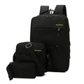 Men's wine red three-piece nylon bag set with USB port, showing internal computer compartment and air pillow straps.