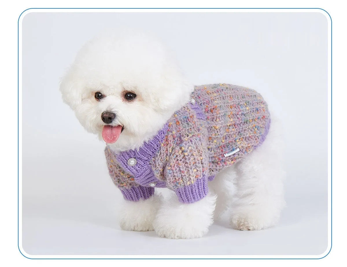 Purple dog cardigan sweater for small dogs in XL and XXL sizes with front opening