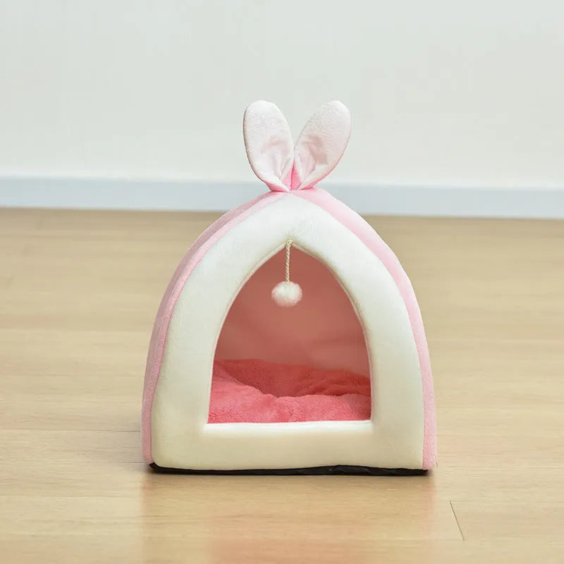 Rabbit ear Mongolian nest pet bed in grey with Arctic velvet cover, for cats and dogs