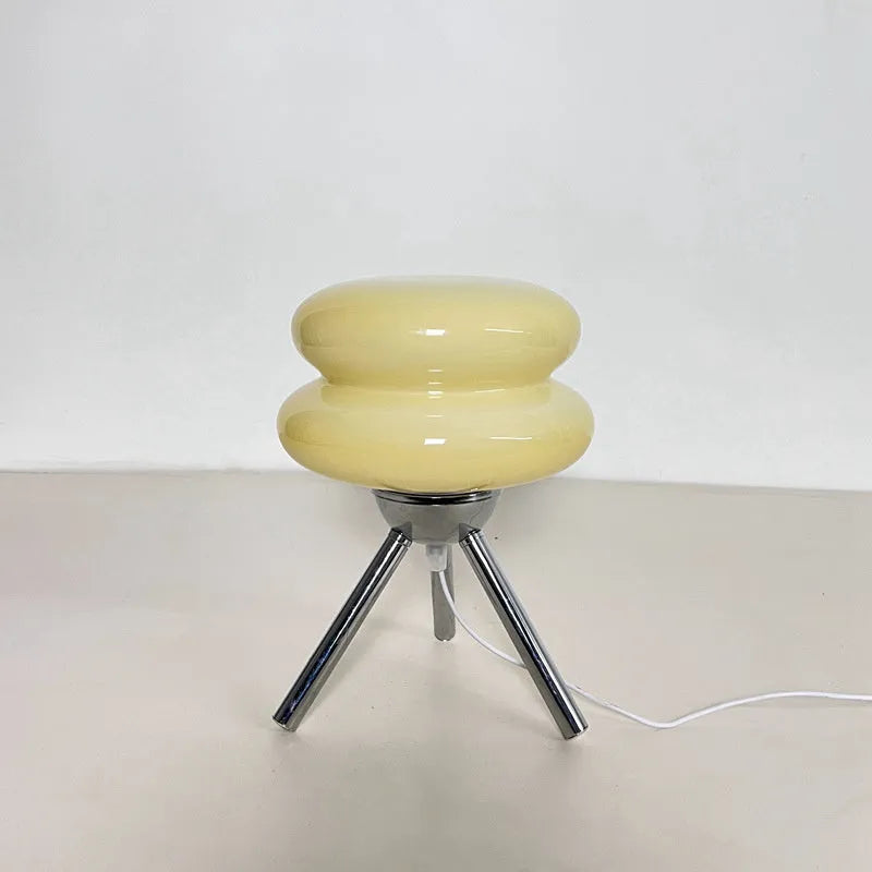 Glass desktop table lamp with burger night light design, socket powered, modern minimalist geometric lamp for bedroom or desk