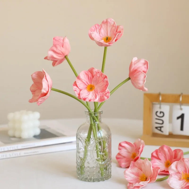 Mini poppy artificial flowers 15pcs in PU with colourful petals for wedding and home decor